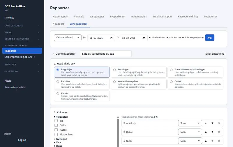 Backoffice: opsætning af en egen rapport