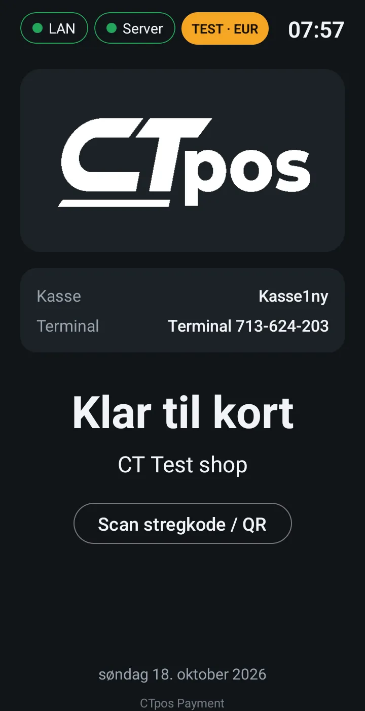 CTpos Payment på en Verifone-terminal: Klar til kort