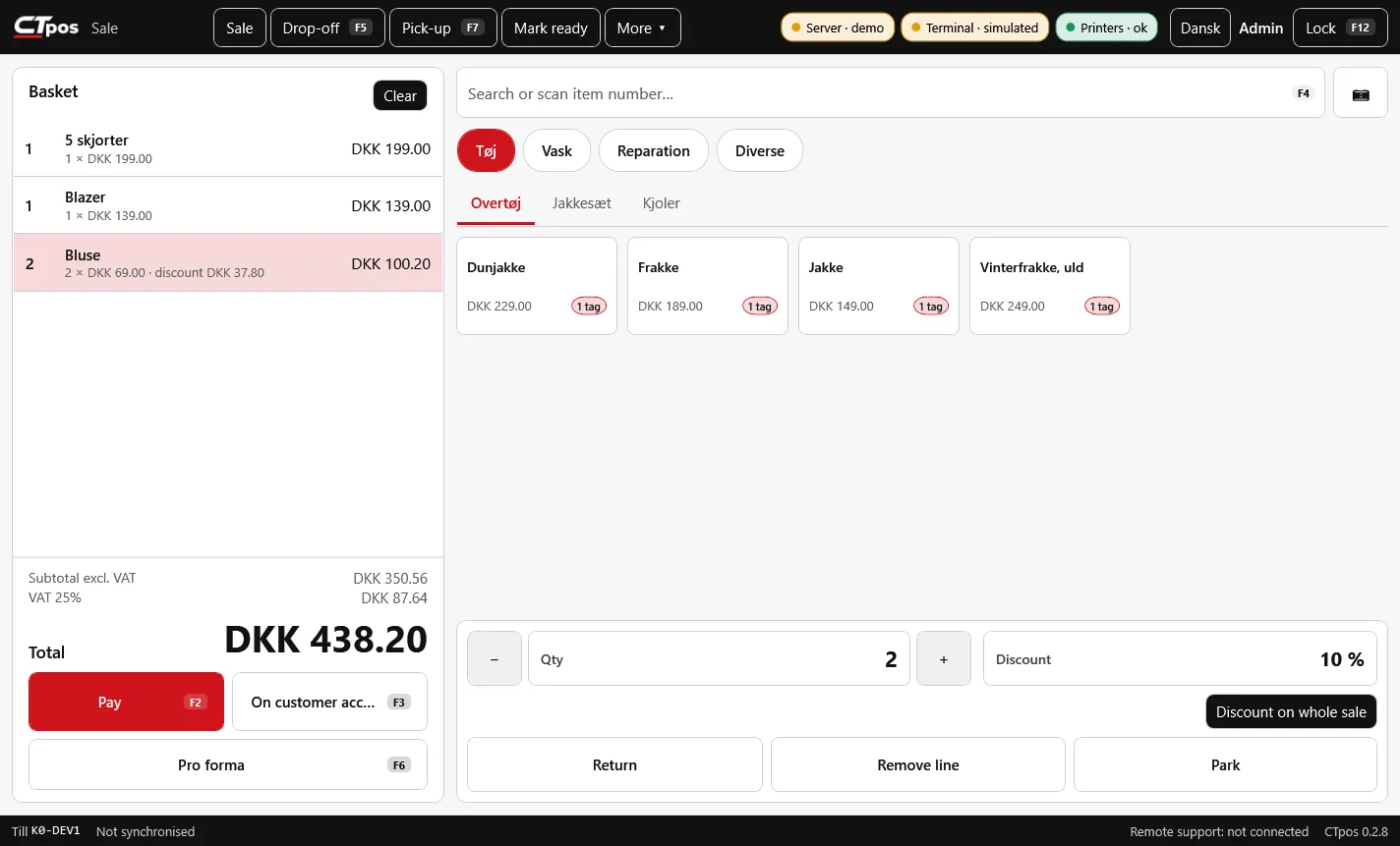The CTpos till with basket, item groups and quick keys